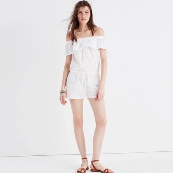 Madewell White Off The Shoulder Textured Cotton Cover-Up Romper Size M Medium - Picture 10 of 10